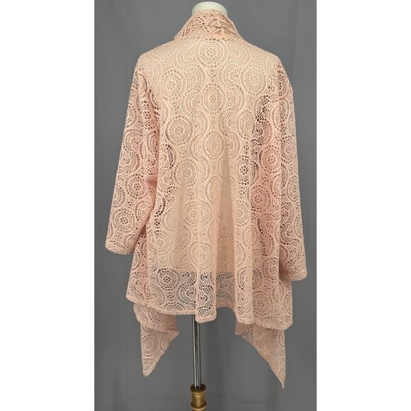 Ruby Rd Cardigan 2X Pink Mesh Asymmetrical Beach Cover-Up Lagenlook Cottagecore - Picture 3 of 10